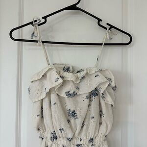 American Eagle Outfitters Floral Ruffle Tank Top - White and Blue